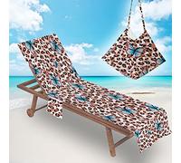 Surwin Sun Lounger Beach Towel with Pockets, 3D Leopard Print Summer Beach Chair Cover Chaise Lounge Towel Cover Mate Sunbed Towels For Holiday Garden Outdoor Pool (75x210cm,Spring)