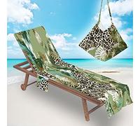 Surwin Sun Lounger Beach Towel with Pockets, 3D Leopard Print Summer Beach Chair Cover Chaise Lounge Towel Cover Mate Sunbed Towels For Holiday Garden Outdoor Pool (75x210cm,Tropical)