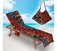 Surwin Sun Lounger Beach Towel with Pockets, 3D Leopard Print Summer Beach Chair Cover Chaise Lounge Towel Cover Mate Sunbed Towels For Holiday Garden Outdoor Pool (75x210cm,Brown)