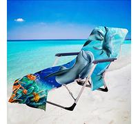 Surwin Sun Lounger Beach Towel with Pockets, 3D Ocean Dolphin Print Beach Chair Cover Chaise Lounge Towel Cover Mate Sunbed Towels For Summer Holiday Garden Outdoor Pool (75x210cm,Blue)