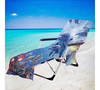 Surwin Sun Lounger Beach Towel with Pockets, 3D Ocean Dolphin Print Beach Chair Cover Chaise Lounge Towel Cover Mate Sunbed Towels For Summer Holiday Garden Outdoor Pool (75x210cm,Seahorse)