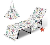 Surwin Sun Lounger Beach Towel with Pockets, Cute Animals Summer Beach Chair Cover Chaise Lounge 3D Towel Cover Mate Sunbed Towels For Holiday Garden Outdoor Pool (75x210cm,Elephant)