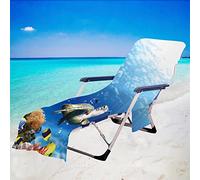 Surwin Sun Lounger Beach Towel with Pockets, Ocean Print Beach Chair Cover Chaise Lounge Towel Cover Mate Sunbed Towels For Summer Holiday Outdoor Garden Pool (75x210cm,Blue)