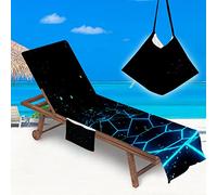 Surwin Sun Lounger Beach Towel with Pockets, Space Art Print Summer Beach Chair Cover Chaise Lounge Towel Cover Mate Sunbed Towels For Holiday Garden Outdoor Pool (75x210cm,Black)