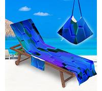 Surwin Sun Lounger Beach Towel with Pockets, Space Art Print Summer Beach Chair Cover Chaise Lounge Towel Cover Mate Sunbed Towels For Holiday Garden Outdoor Pool (75x210cm,Football)