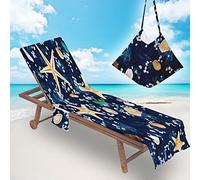 Surwin Sun Lounger Beach Towel with Pockets, Summer Beach Chair Cover Chaise Lounge Towel Cover Mate Sunbed Towels For Holiday Garden Summer Outdoor Pool (75x210cm,Dark Blue)