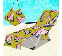 Surwin Sun Lounger Beach Towel with Pockets, Tropical Fruit Print 3D Summer Beach Chair Cover Chaise Lounge Towel Cover Mate Sunbed Towels For Holiday Garden Outdoor Pool (75x210cm,Watermelon)