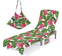 Surwin Sun Lounger Beach Towel with Pockets, Watermelon Fruit Print 3D Summer Beach Chair Cover Chaise Lounge Towel Cover Mate Sunbed Towels For Holiday Garden Outdoor Pool (75x210cm,Plant)