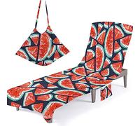Surwin Sun Lounger Beach Towel with Pockets, Watermelon Fruit Print 3D Summer Beach Chair Cover Chaise Lounge Towel Cover Mate Sunbed Towels For Holiday Garden Outdoor Pool (75x210cm,Blue)