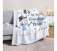 Surwin Super Soft Flannel Blankets Christmas Snowman Printed Microfiber Fluffy Plush Thicken Blankets Bedspread Sofa Throw, Adult Children Soft Warm Throw Blanket (Wonderful Time,150x200cm)