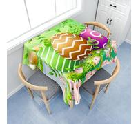 Surwin Table Cloth Wipe Clean, Elegant Square Table Cloths with Easter Egg Bunny Print for Home Décor Wedding Parties Cafe Restaurant & Banquet (Green 01,180x180cm)