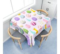 Surwin Table Cloth Wipe Clean, Elegant Square Table Cloths with Easter Egg Bunny Print for Home Décor Wedding Parties Cafe Restaurant & Banquet (Light Purple,150x150cm)