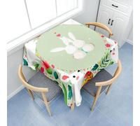 Surwin Table Cloth Wipe Clean, Elegant Square Table Cloths with Easter Egg Bunny Print for Home Décor Wedding Parties Cafe Restaurant & Banquet (Sage Green,140x140cm)