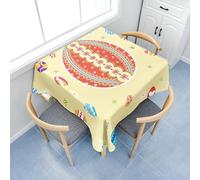 Surwin Table Cloth Wipe Clean, Elegant Square Table Cloths with Easter Egg Bunny Print for Home Décor Wedding Parties Cafe Restaurant & Banquet (Beige 02,150x150cm)