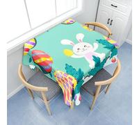 Surwin Table Cloth Wipe Clean, Elegant Square Table Cloths with Easter Egg Bunny Print for Home Décor Wedding Parties Cafe Restaurant & Banquet (White Rabbit,90x90cm)