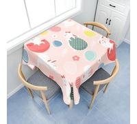 Surwin Table Cloth Wipe Clean, Elegant Square Table Cloths with Easter Egg Bunny Print for Home Décor Wedding Parties Cafe Restaurant & Banquet (Pink Rabbit,90x90cm)