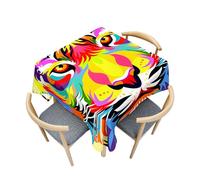 Surwin Table Cloth Wipe Clean, Elegant Square Tablecloth Splash Proof, Washable Table Cover for Outdoor Dining Garden Picnic, 3D Tiger (Tiger and multicolor,150x150cm)