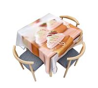 Surwin Table Cloth Wipe Clean, Elegant Square Tablecloth, Washable Table Cover for Outdoor Dining Garden Picnic, 3D Cake (Strawberry flavor,90x90cm)