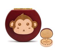 Surwin Tooth Fairy Box, Tooth Box Wooden Baby, First Milk Teeth Keepsake Boxes, Child Teeth Keepsake Box, for Fairy Gifts Baby Shower Birthday Gift (Monkey Pattern)