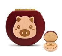 Surwin Tooth Fairy Box, Tooth Box Wooden Baby, First Milk Teeth Keepsake Boxes, Child Teeth Keepsake Box, for Fairy Gifts Baby Shower Birthday Gift (Pig Pattern)