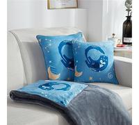 Surwin Travel Blanket and Pillow 2 in 1, Aldult Airplane Blanket Warm Flannel Blanket Super Soft Plush Reversible Printed Cushion for Sofa Bed Office Rest - Travel Must Have (Star Cat,120x155cm)