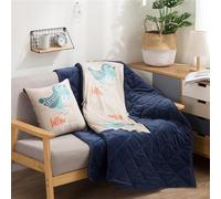 Surwin Travel Blanket and Pillow 2 in 1, Super Soft Warm Foldable Airplane Blanket, Coral Fleece Blanket Throw Reversible Cushion - For Sofa Bed Car Office Rest (150x200cm,Happy Bird)