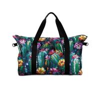 Surwin Travel Duffel Bag, 3D Cactus Print Weekend Bag with Trolley Sleeve, 25L Travel Luggage Bag with Removable Shoulder Strap Holiday Bag with Zip, Hospital Bag Cabin Bag (Cactus Flower)