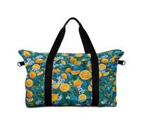 Surwin Travel Duffel Bag, 3D Lemon Pattern Weekend Bag with Trolley Sleeve, 25L Travel Luggage Bag with Removable Shoulder Strap Holiday Bag with Zip, Hospital Bag Cabin Bag (Blue Flower)