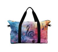 Surwin Travel Duffel Bag,3D Musical Note Pattern Weekend Bag with Trolley Sleeve, 25L Travel Luggage Bag with Removable Shoulder Strap Holiday Bag with Zip, Hospital Bag Cabin Bag (Watercolor)