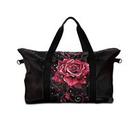 Surwin Travel Duffel Bag, 3D Rose Flower Print Weekend Bag with Trolley Sleeve, 25L Travel Luggage Bag with Removable Shoulder Strap Holiday Bag with Zip, Hospital Bag Cabin Bag (Red Rose Flower)
