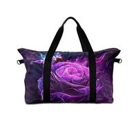 Surwin Travel Duffel Bag, 3D Rose Flower Print Weekend Bag with Trolley Sleeve, 25L Travel Luggage Bag with Removable Shoulder Strap Holiday Bag with Zip, Hospital Bag Cabin Bag (Purple Flower)