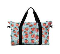 Surwin Travel Duffel Bag, 3D Strawberry Pattern Weekend Bag with Trolley Sleeve, 25L Travel Luggage Bag with Removable Shoulder Strap Holiday Bag with Zip, Hospital Bag Cabin Bag (White Flower)