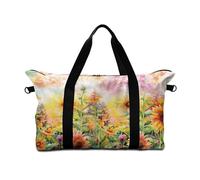 Surwin Travel Duffel Bag, 3D Sunflower Print Weekend Bag with Trolley Sleeve, 25L Travel Luggage Bag with Removable Shoulder Strap Holiday Bag with Zip, Hospital Bag Cabin Bag (Flowers Plant)