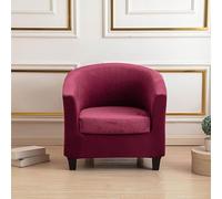 Surwin Velvet Tub Chair Covers, Monochrome Split Stretch Chair Covers for Armchairs Slipcovers With Cushion Cover Bucket Chair Cover for Dining Living Room Office Clubhouse (Burgundy)