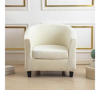 Surwin Velvet Tub Chair Covers, Monochrome Split Stretch Chair Covers for Armchairs Slipcovers With Cushion Cover Bucket Chair Cover for Dining Living Room Office Clubhouse (Cream)