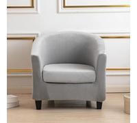 Surwin Velvet Tub Chair Covers, Monochrome Split Stretch Chair Covers for Armchairs Slipcovers With Cushion Cover Bucket Chair Cover for Dining Living Room Office Clubhouse (Grey)