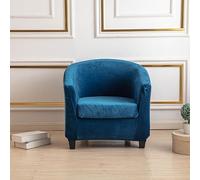 Surwin Velvet Tub Chair Covers, Monochrome Split Stretch Chair Covers for Armchairs Slipcovers With Cushion Cover Bucket Chair Cover for Dining Living Room Office Clubhouse (Navy blue)