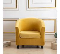 Surwin Velvet Tub Chair Covers, Monochrome Split Stretch Chair Covers for Armchairs Slipcovers With Cushion Cover Bucket Chair Cover for Dining Living Room Office Clubhouse (Yellow)