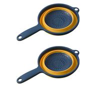 Surwin Versatile Collapsible Colanders, 2 Pcs Combination Silicone Colander, Foldable Filter Drain Baskets, Kitchen Strainer for Draining Pasta Fruits Vegetable Colanders (Navy Blue)