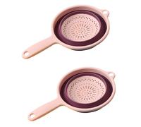 Surwin Versatile Collapsible Colanders, 2 Pcs Combination Silicone Colander, Foldable Filter Drain Baskets, Kitchen Strainer for Draining Pasta Fruits Vegetable Colanders (Pink)