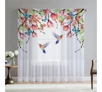 Surwin Voile Curtain, European Style 2 Panels Curtains for Bedroom, Semi Transparent Eyelet Sheer Curtains, Living Room Balcony Home Decorative Net Curtains for Windows (W108xH215cm,Bird)