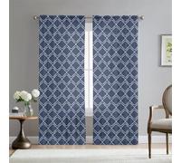 Surwin Voile Curtain, Moroccan Print Series 2 Panels Curtains for Bedroom, Semi Transparent Eyelet Sheer Curtains, Living Room Balcony Home Decorative Net Curtains (W108xH137cm,Navy blue)