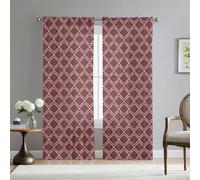 Surwin Voile Curtain, Moroccan Print Series 2 Panels Curtains for Bedroom, Semi Transparent Eyelet Sheer Curtains, Living Room Balcony Home Decorative Net Curtains (W108xH137cm,Coffee)