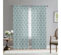 Surwin Voile Curtain, Moroccan Print Series 2 Panels Curtains for Bedroom, Semi Transparent Eyelet Sheer Curtains, Living Room Balcony Home Decorative Net Curtains (W132xH215cm,Green)