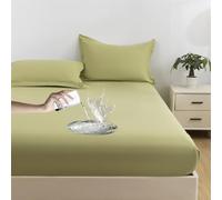 Surwin Waterproof Solid Color King Double Single Fitted Sheets, Anti-Slip Soft Comfortable Fitted Bed Sheets, 30cm Deep Pocket Fitted Sheet, Breathable Bedsheets (Green,140x200+30cm)