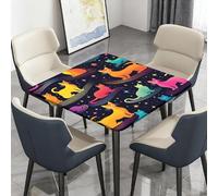 Surwin Waterproof Table Cloth Wipe Clean, Elastic Edged Fitted Square Tablecloth, Washable Table Cover for Kitchen Outdoor Dining Garden Picnic, 3D Cat (Magic Cat,90cm)