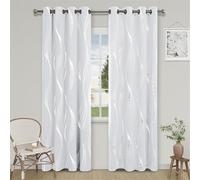 Surwin Wave Texture Blackout Curtains, Curtains for Living Room, 2 Panels Blackout Blind with Eyelet, for Bedroom Balcony Decorative Window Blinds for Windows Door Curtain (White,W 52x L 63'')