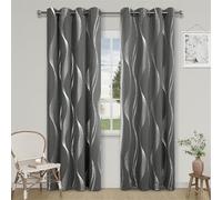 Surwin Wave Texture Blackout Curtains, Curtains for Living Room, 2 Panels Blackout Blind with Eyelet, for Bedroom Balcony Decorative Window Blinds for Windows Door Curtain (Dark Gray,W 52x L 63'')