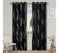 Surwin Wave Texture Blackout Curtains, Curtains for Living Room, 2 Panels Blackout Blind with Eyelet, for Bedroom Balcony Decorative Window Blinds for Windows Door Curtain (Black,W 52x L 84'')