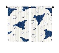 Surwin White Blackout Short Curtains for Small Windows, 3D Ocean Printed Cafe Curtain Kitchen Curtains Rod Pocket 2 Panel Valance for Living Room Bedroom Bathroom (Manta Ray,140x175cm)